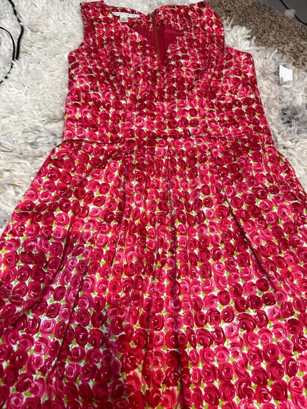 Maggy London sleeveless rose print fit and flare dress with back zipper